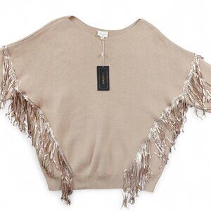 143 Story Sweater Womens 3X Beige Fringe Sequin Dolman Sleeve Pullover Top Plus